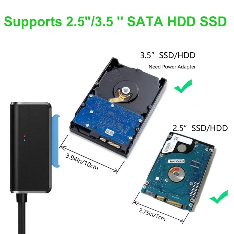 EYOOLD SATA to USB Cable USB 3.0 to 2.5 3.5 inch Hard Drive Adapter External Converter for SSD/HDD Data Transfer, with 12V/2A Power Supply, Support UASP, Black - Image 2